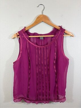 Ann Taylor Fuchsia Sleeveless Pintuck Chiffon Silk Camisole